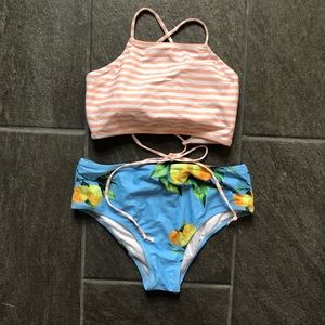 Cupshe Peach Striped Top Lemon Bottoms Bikini Set